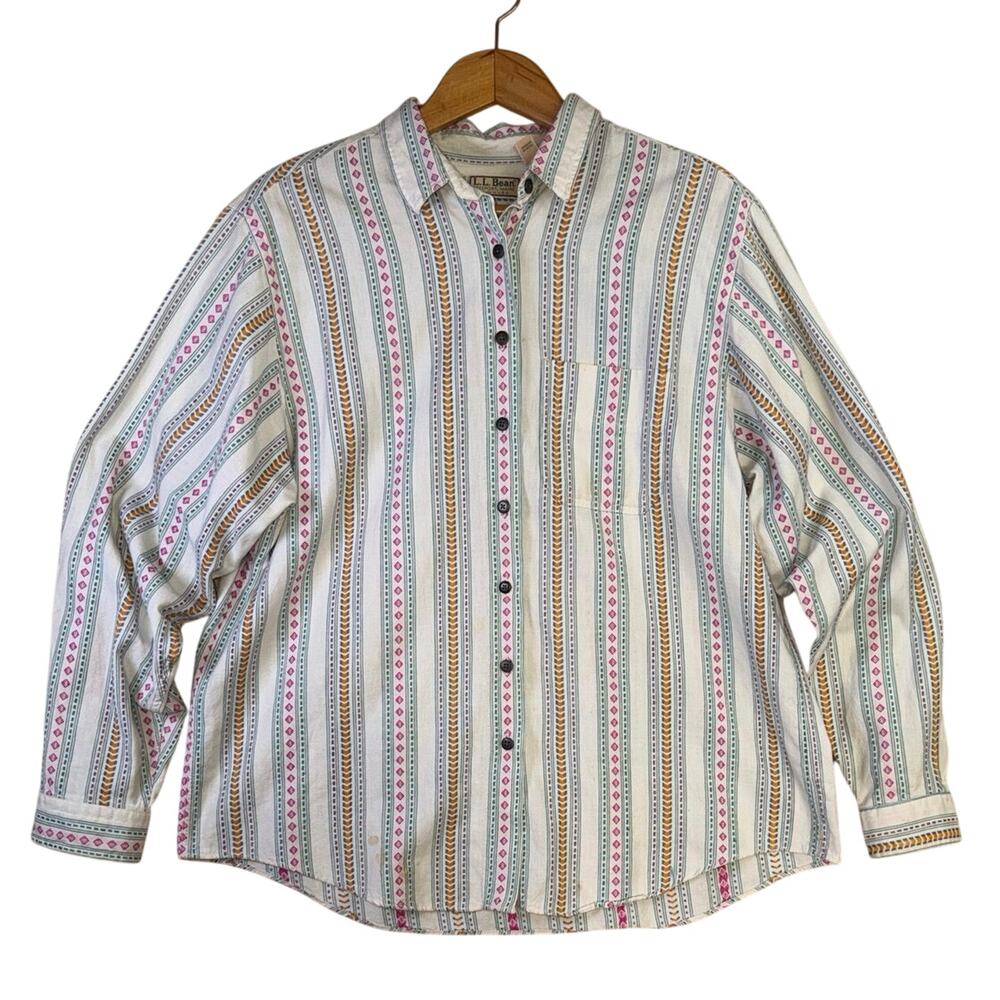 Vintage L.L. Bean Made in USA Southwestern Stripe Button Down Shirt 16 Cotton